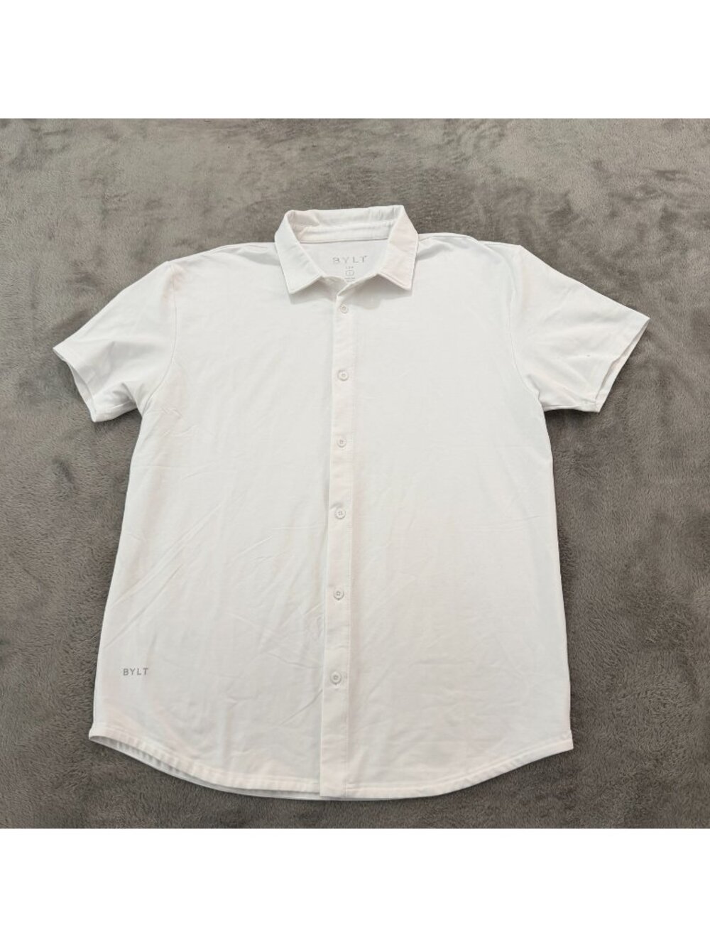 Bylt Lux White Button Up Short Sleeve Polo Shirt Mens LARGE
